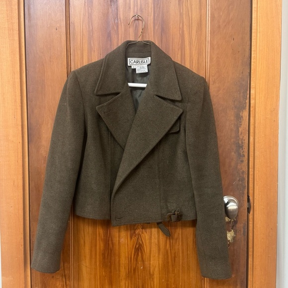 Vintage Carlisle Woven wool/angora cropped blazer w/waist buckle -hunter green 6 - Picture 2 of 11